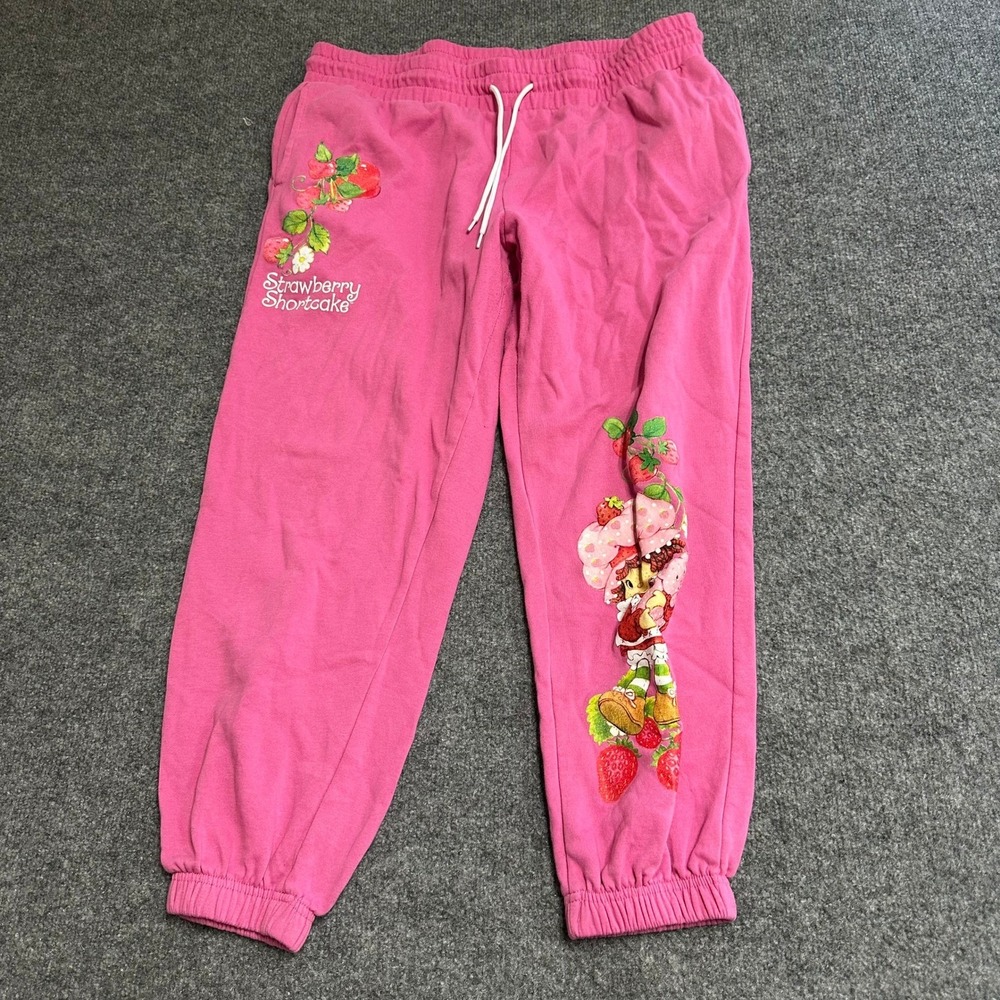 Strawberry Shortcake Sweatpants Womens Size XL Pink Graphic Joggers Y2K Casual